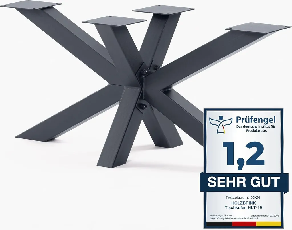 HOLZBRINK Telaio del tavolo Spider | gamba solida / gamba del tavolo in metallo Acciaio Grezzo Laccato per tavolino, tavolo da pranzo | 1 pezzo ,una gamba del tavolo 98x40 cm | altezza 43 cm