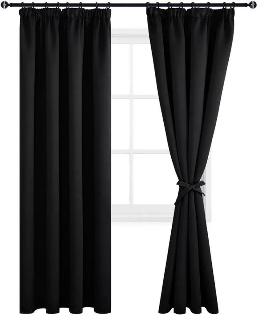 Rideaux occultants noirs isolants lot de 2 dimensions 140 x 245 cm