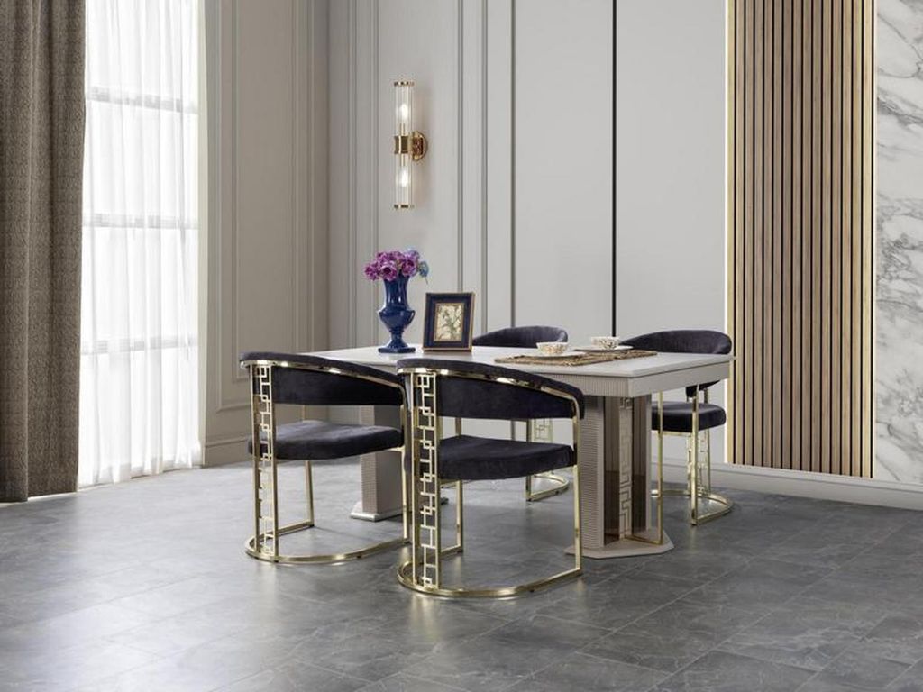 Luxus Komplett Beige Esstisch 4х Stühle Hochwertig Esszimmer Einrichtung Luxus
