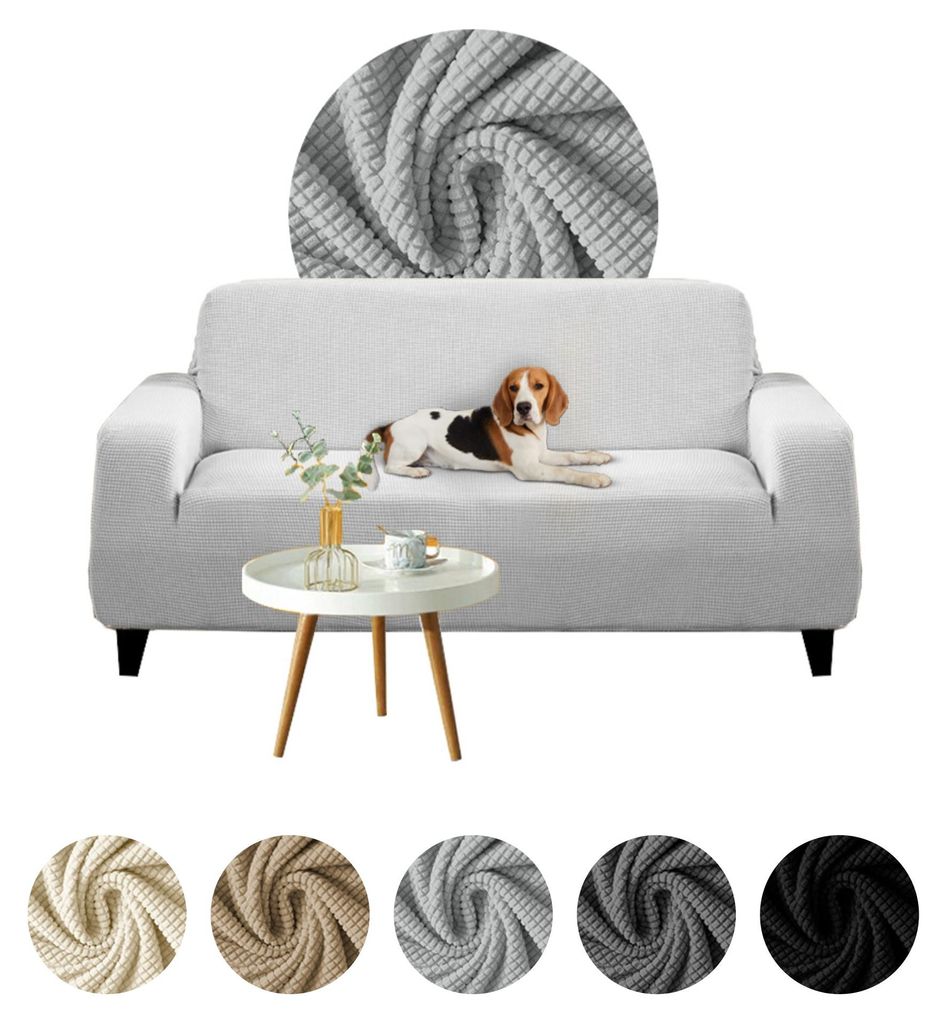 Elastischer Jacquard-Bezug für 4-Sitzer Sofa, Couch oder Schlafsofa in Hellgrau – Schonbezug