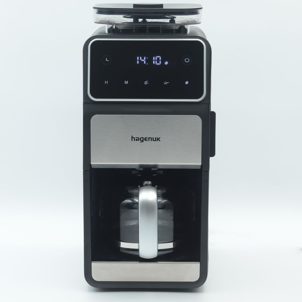 Hagenuk Kaffeemaschine mit Mahlwerk 12 Tassen – Timer, Flachmahlwerk, DIRECT-DROP-SYSTEM, Warmhaltefunktion, 200g Bohnenbehälter, Permanentfilt