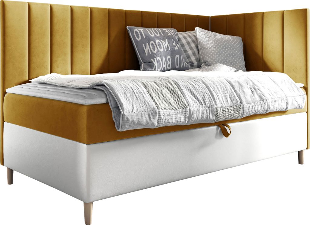 MIRJAN24 Boxspringbett Maja Junior 3 100x200, Einzelbett mit Bonellfederkern, Härtegrad - H3 (Farbe: Soft 017 + Fresh 37, Seite zum Öffnen des Be...