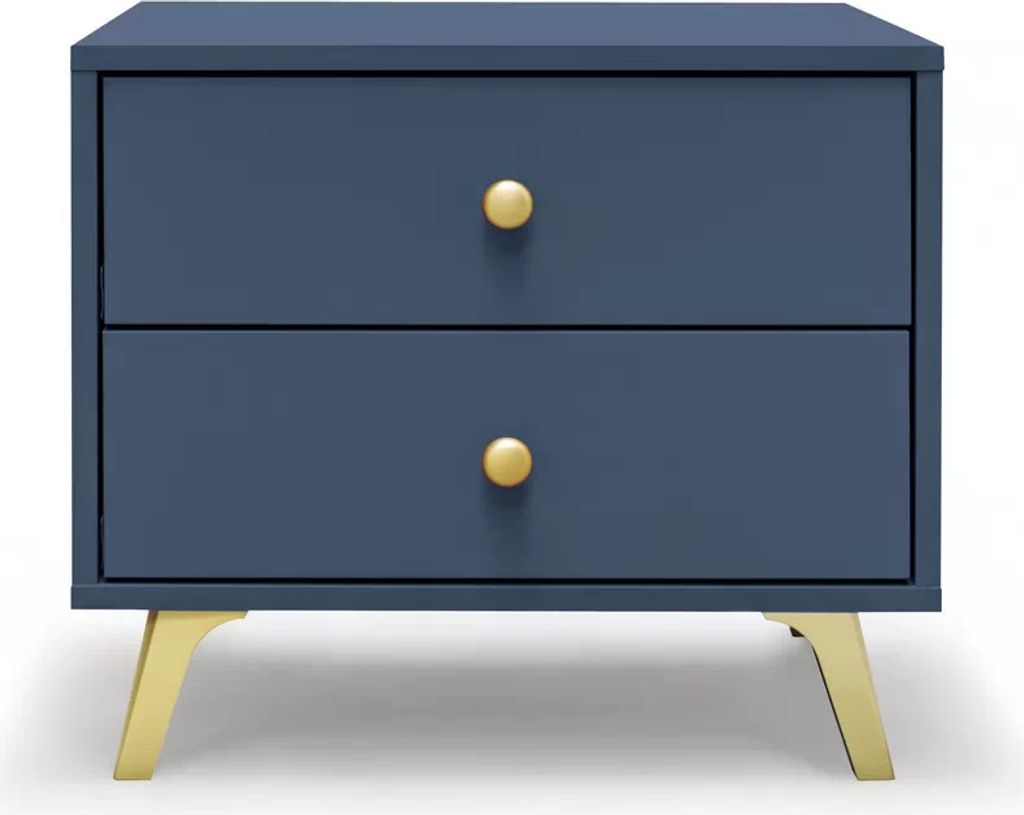 Nachttisch JOELE, Dunkelblau, mit 2 Schubladen, 53,5 cm x 41 cm x 48 cm