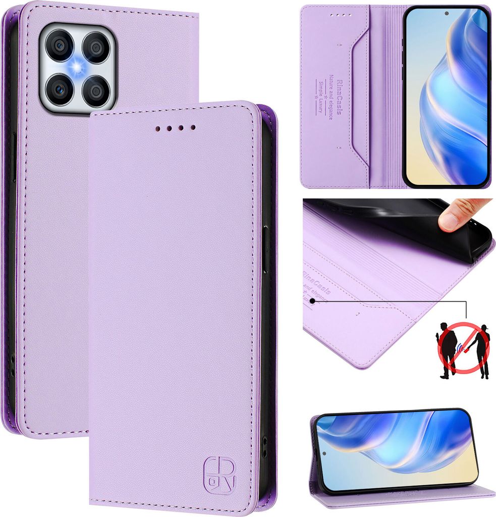 Lederhülle für Honor X8 4G Hülle Flip Brieftasche Kartenfächern Ständer Schutzhülle Violett