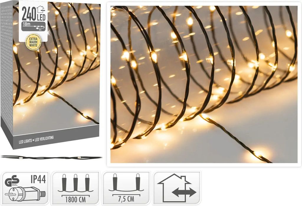 240er LED Lichterkette extra warmweiß flexibel innen außen Strom 18m