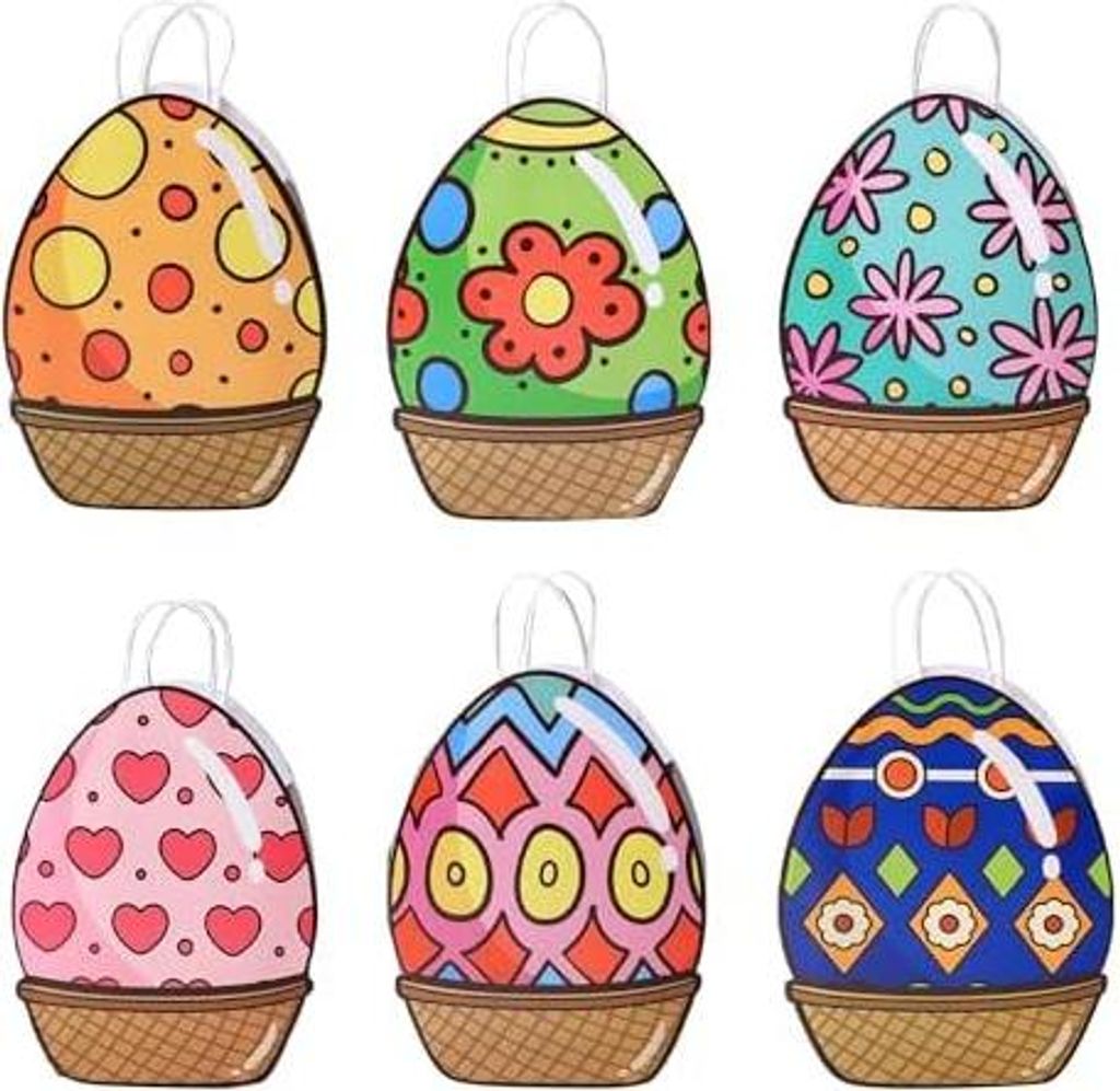 6 Stück Geschenktüten Ostern, Bunte Ostereier Taschen zum Befüllen, Ostertüten Papier mit Henkel, Osternest Tragetaschen, Kreative Osterverpack...