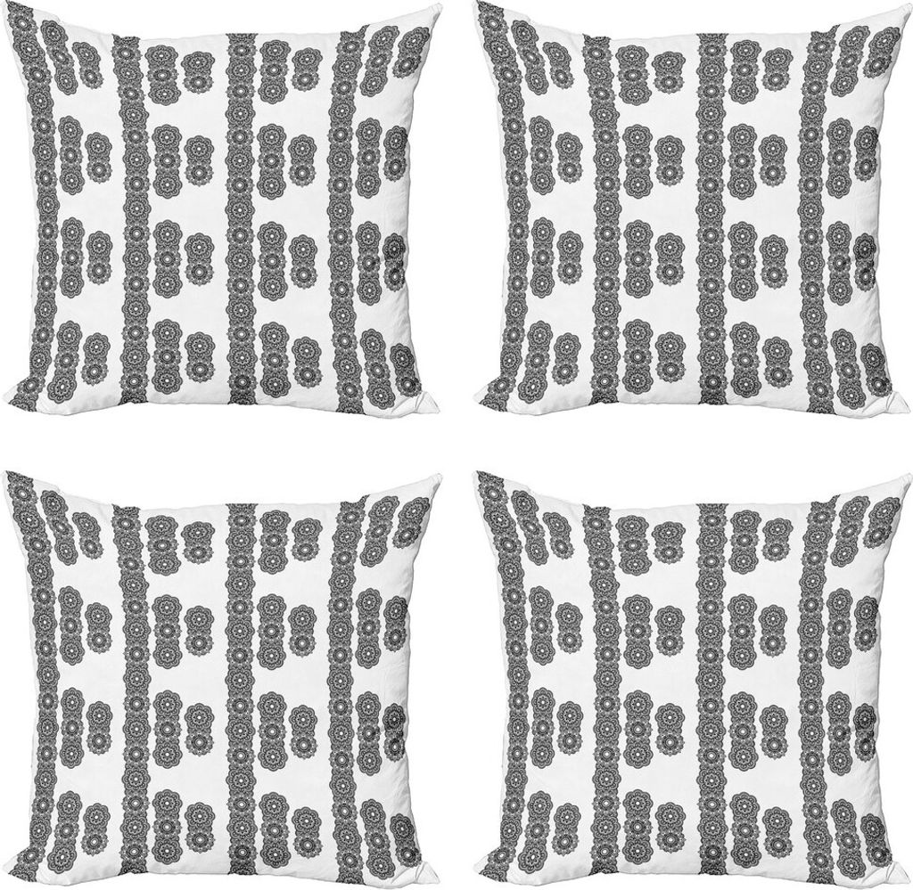 ABAKUHAUS orientalisch Kissenbezug Set (4 Stück), Mandala-Muster, Moderner Doppelseitiger Digitaldruck, 60 cm x 60 cm, Weiß schwarz