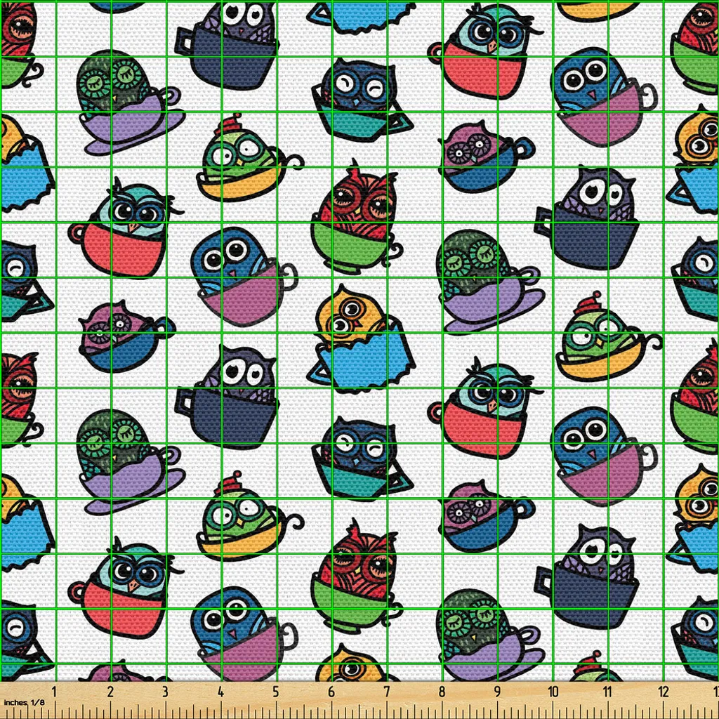 Tissu Artistique Imprimé Hibou Joyeux 3m - Textile Lavable Haute Qualité