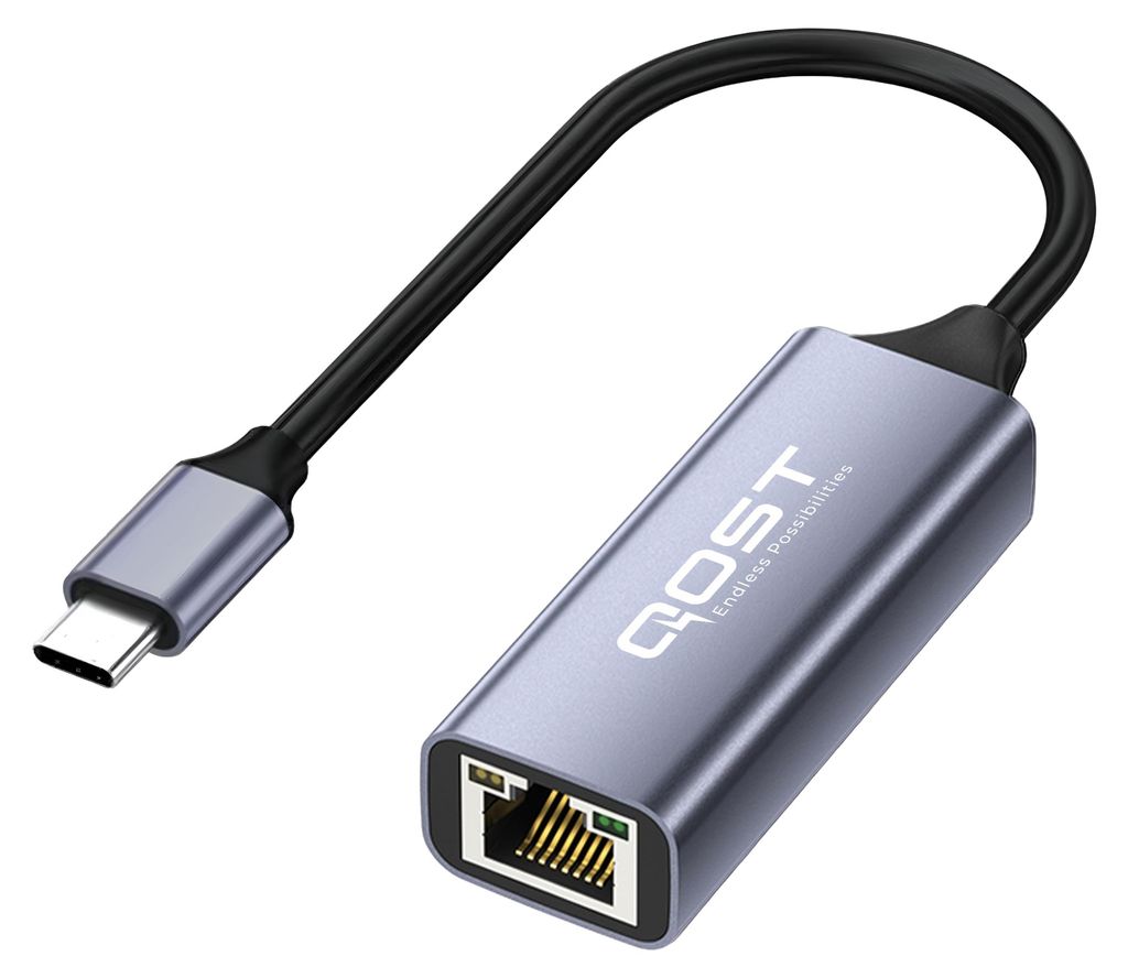 Qost – USB-C auf Ethernet Adapter – LAN Netzwerkadapter – USB-C zu Internet RJ45 Anschluss – 10 / 100 / 1000 Mbps