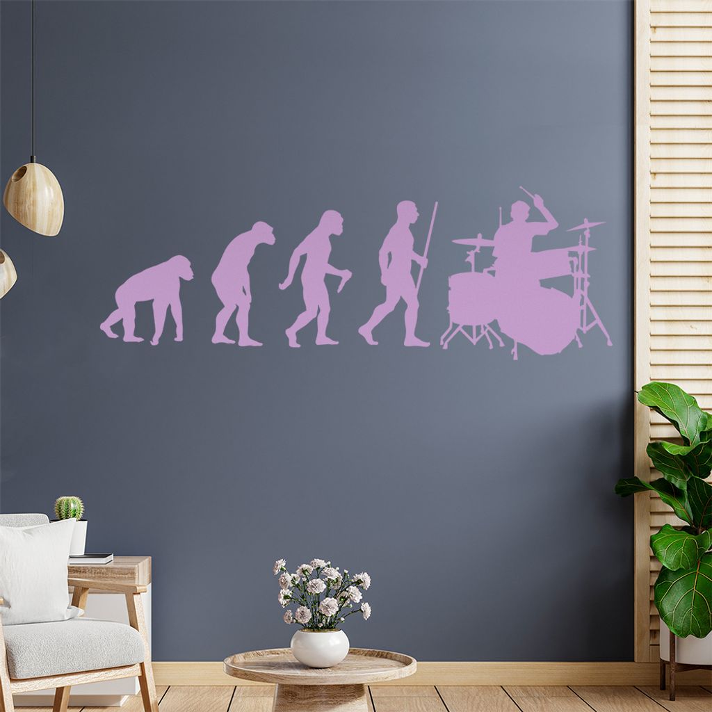 Evolution Schlagzeuger Wandtattoo Wandaufkleber Wall Sticker - Dekoration, Küche, Wohnzimmer, Schlafzimmer, Badezimmer