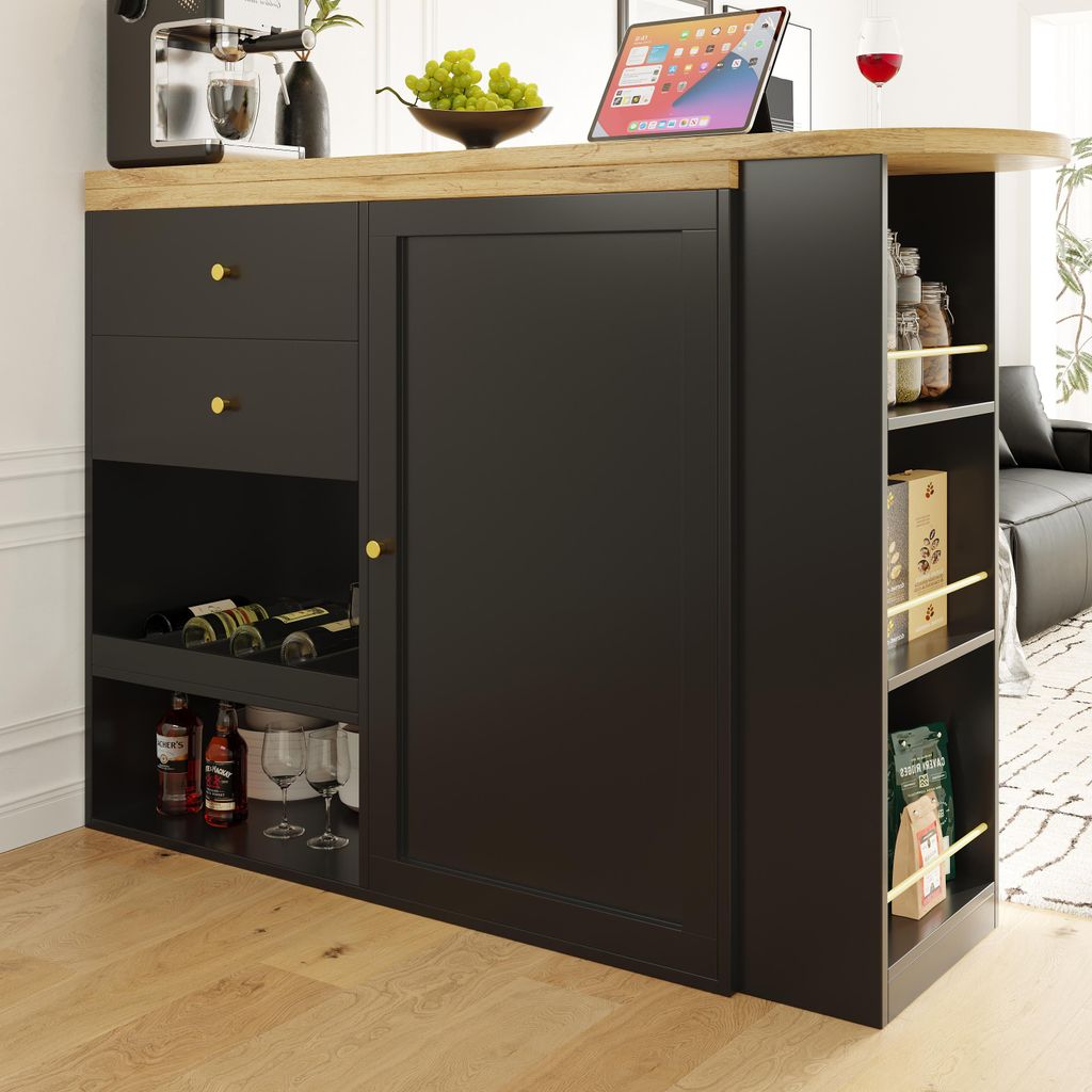 OKWISH Meuble Bar Pivotant 360° Avec 2 Tiroirs, Portes Image du produit 