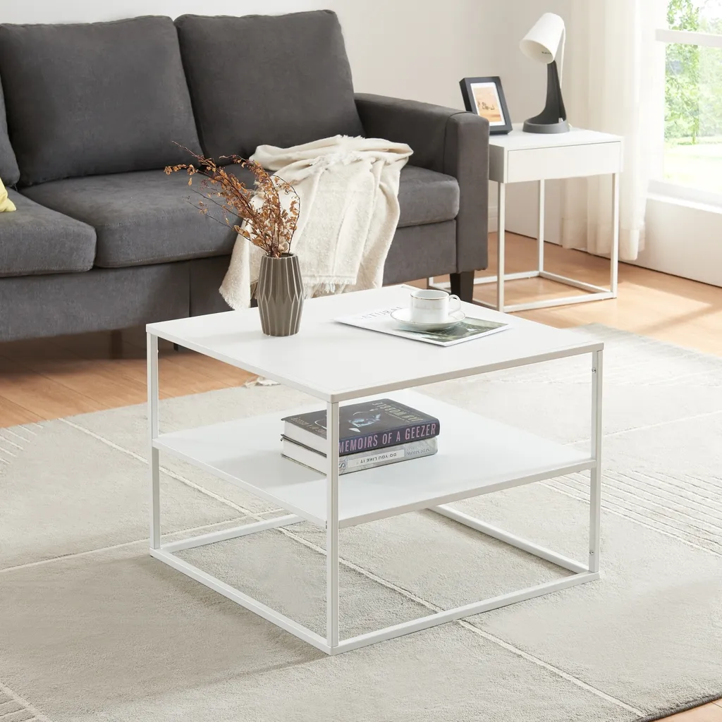 Tavolino Acciaio Solund 60x60x45cm Bianco Opaco | Alta Stabilità