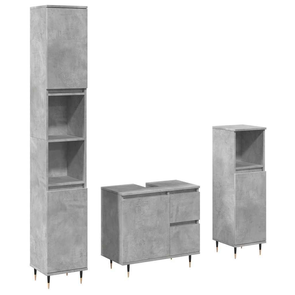 vidaXL 3-tlg. Badmöbel-Set Betongrau Holzwerkstoff Produktbild 