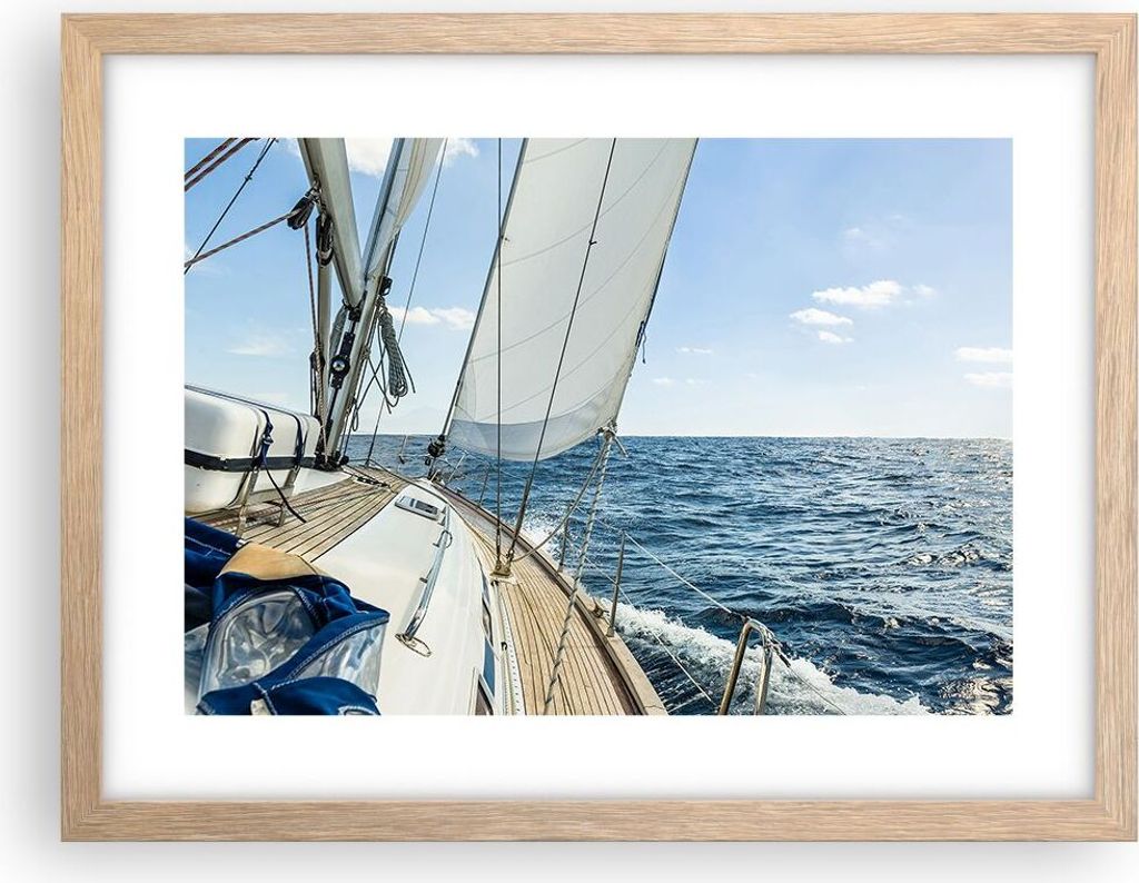 Gerahmtes Poster - Rahmen in heller Eiche - Meer Kreuzfahrt Segel - 40x30 cm - Wand Bild - Wanddeko - Wandbilder - Wandposter - Bilderrahmen - Bild...
