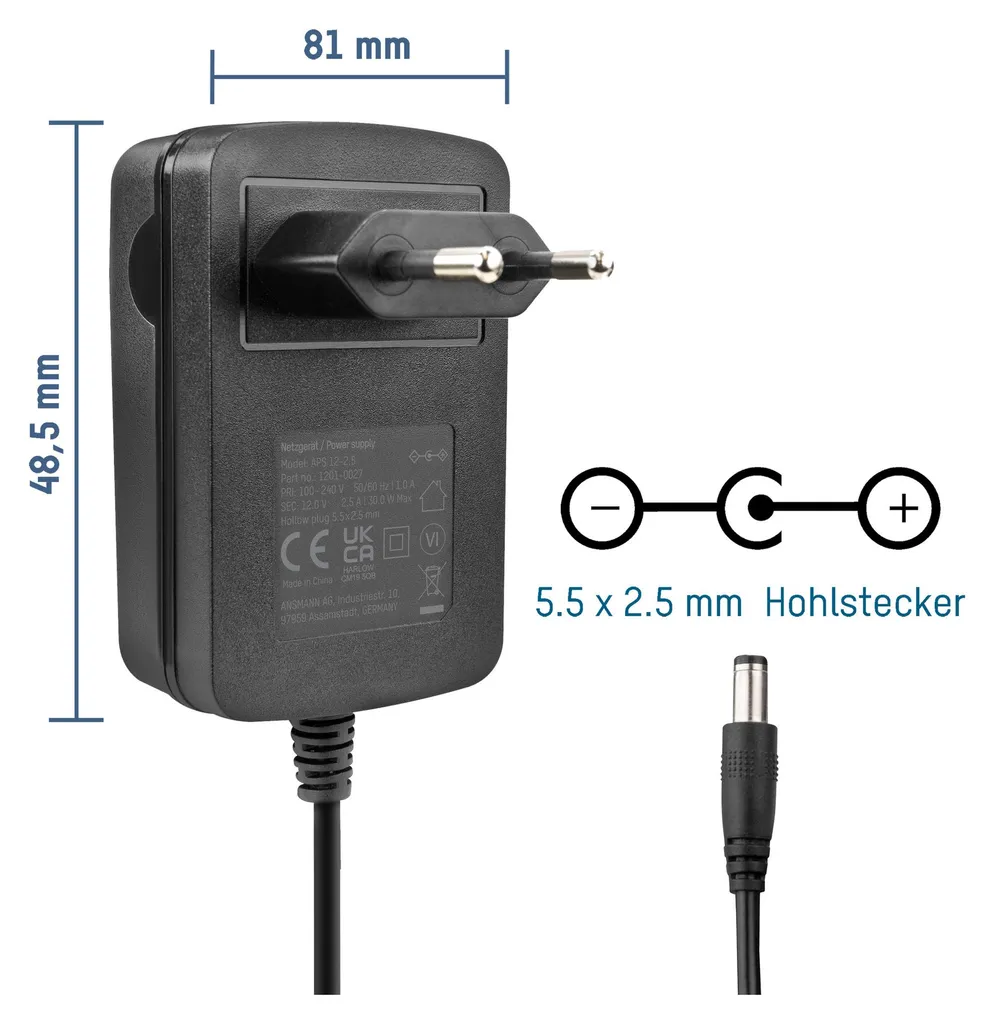 Alimentatore 12V ANSMANN per Router Fritz!Box 7590 e 7530 2.5A - 3