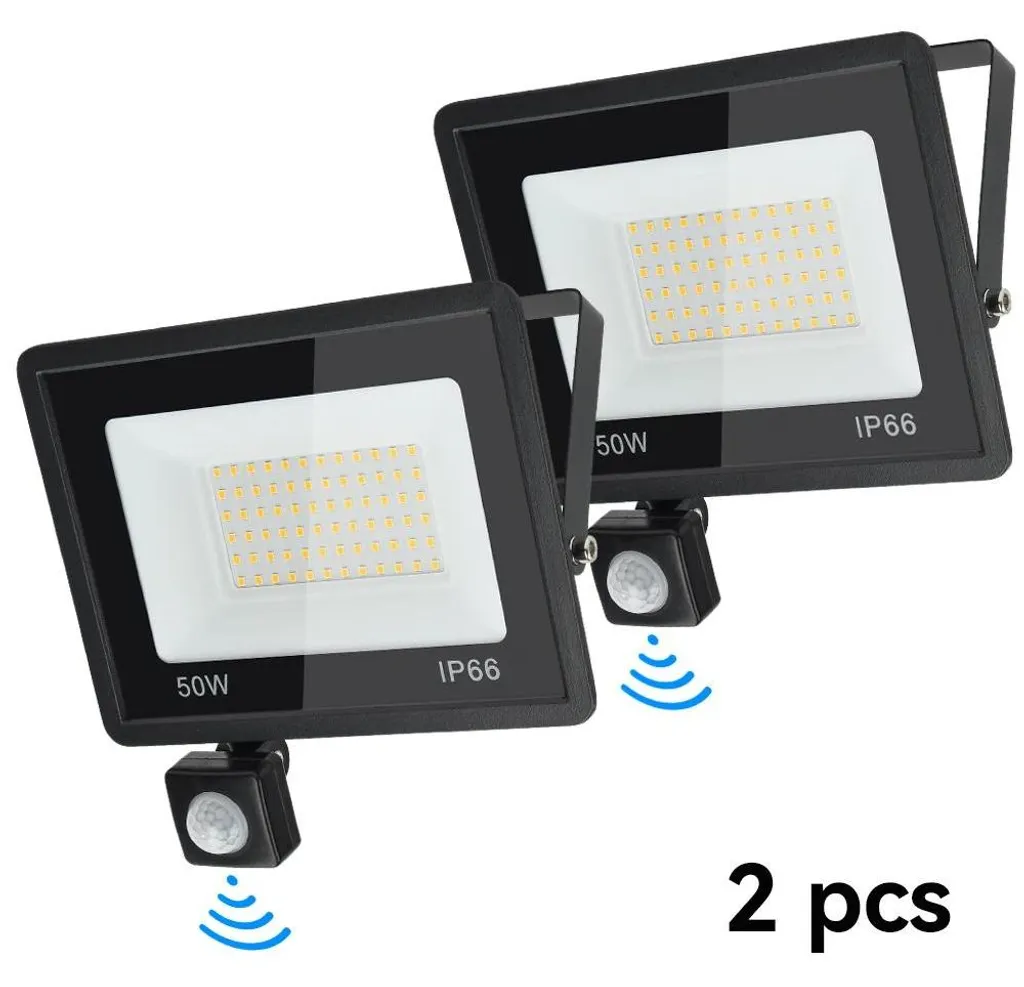 Projecteur LED 50W avec détecteur de mouvement blanc froid - Lot de 2
