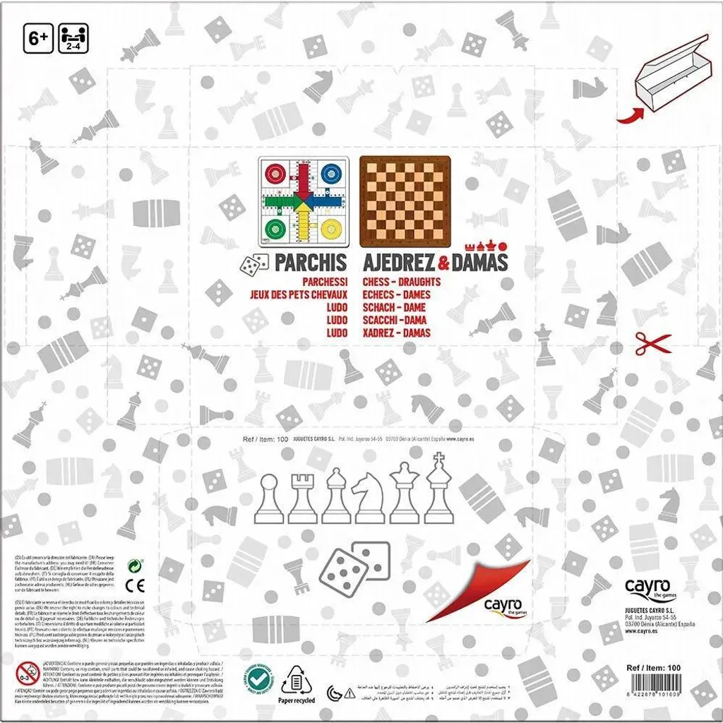Plateau Parcheesi, échecs et dames Cayro : 3 jeux cultes sans encombre