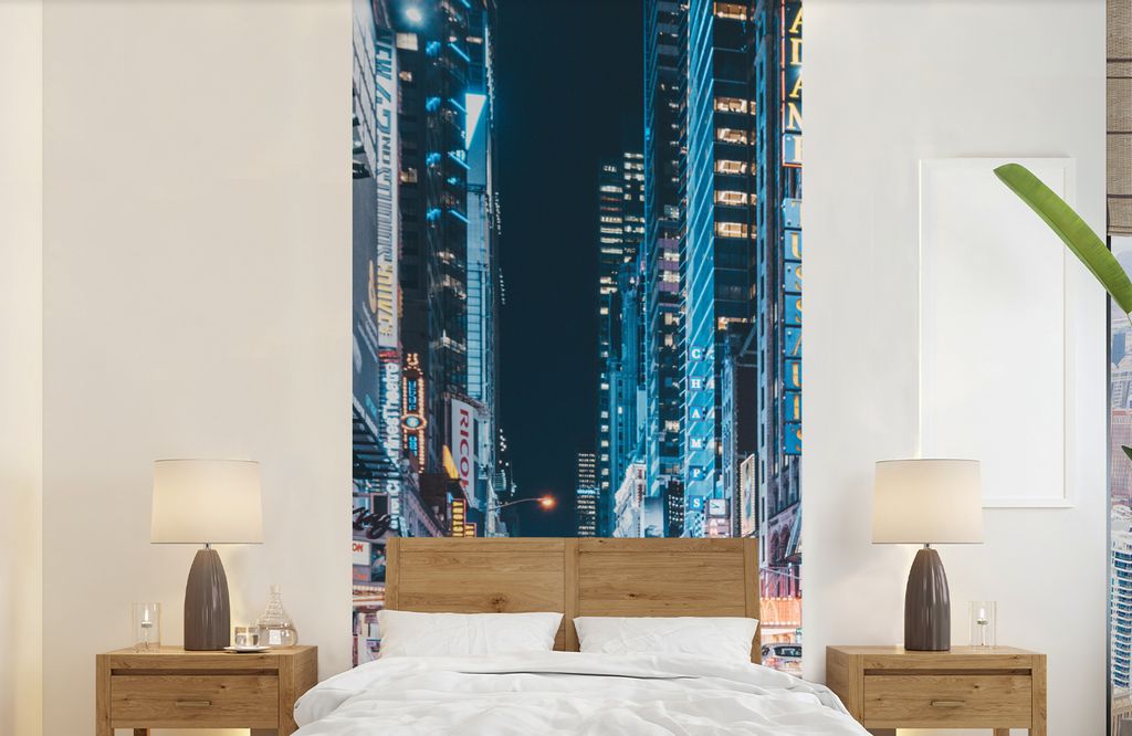 MuchoWow Fototapete für Wohnzimmer oder Schlafzimmer Wandtapete Vinyl Motivtapete New York - Taxi - Times Square - 120x240 cm - Hintergrundbild