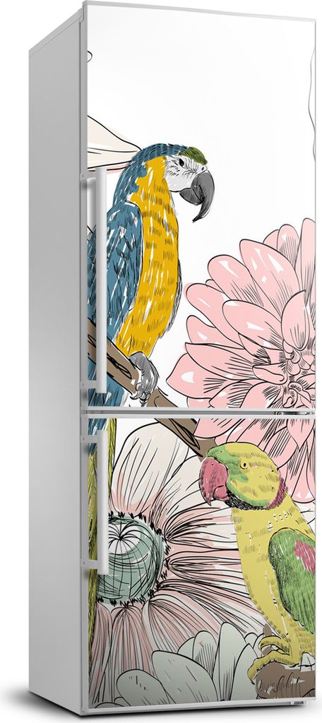 Tulup Kühlschrankdekoration - 70x190 cm - Aufkleber auf dem Kühlschrank - Papageien und Blumen