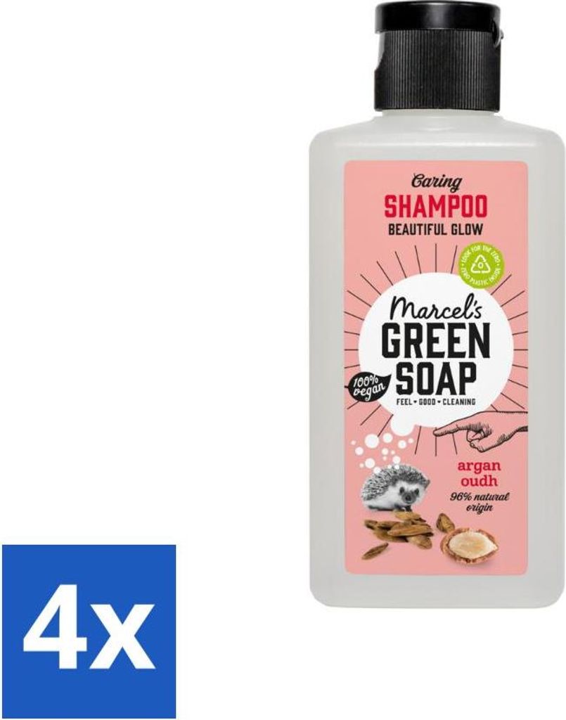 Marcel's Green Soap - Shampoo - Caring Argan & Oudh - Milde Pflege - 100 ml - Vorteilspack - 4 Stücke