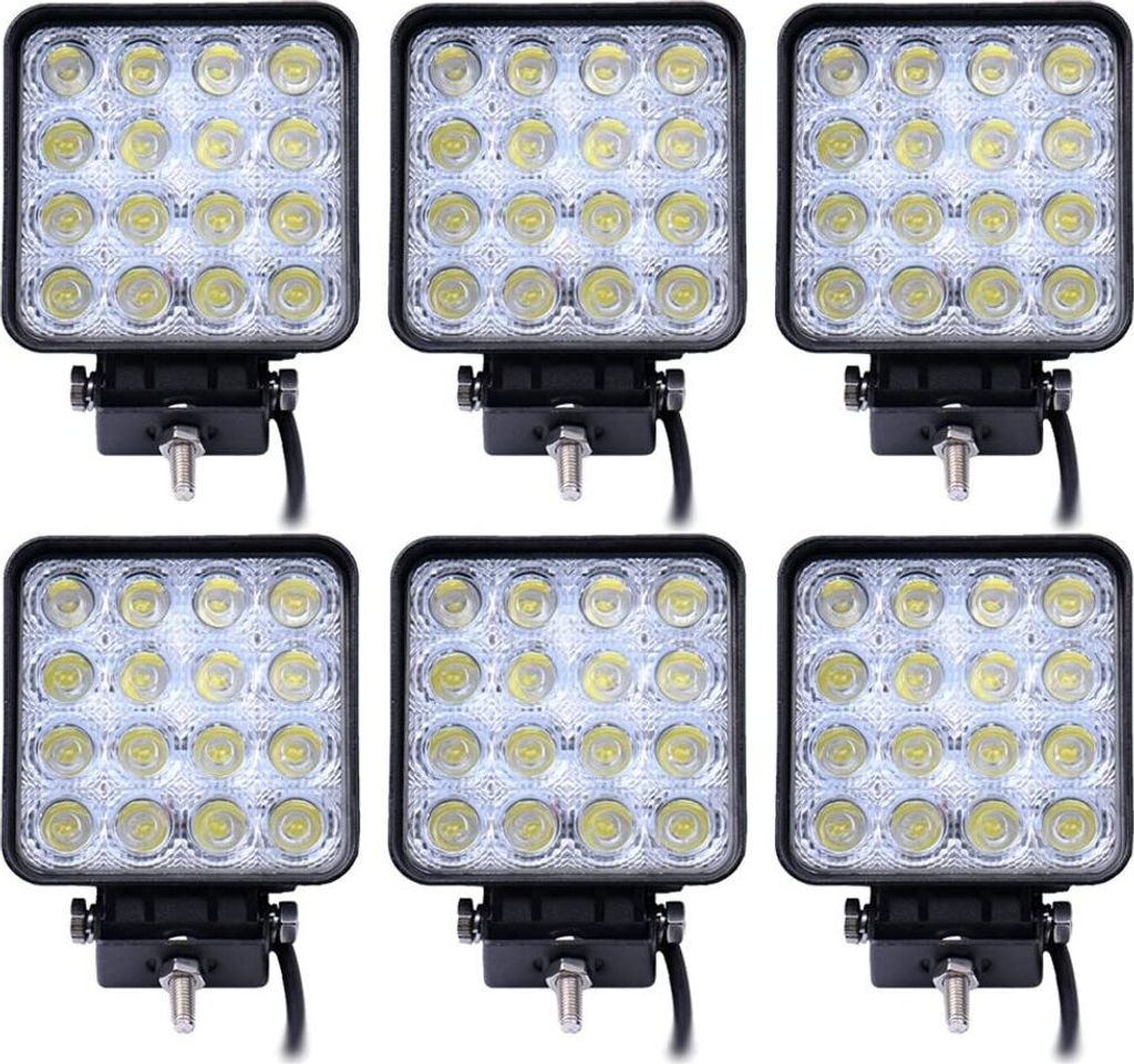 Greenmigo 6x48W 16 LEDs Flutlicht LED Arbeitsscheinwerfer Außenstrahler Offroad Lampe Zusatzscheinwerfer für Jeep SUV 12-24V Schwarz Aluminium Dr...