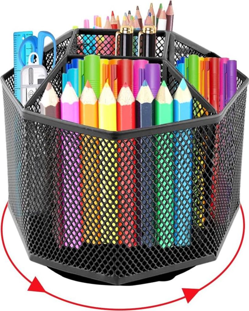 Rotierender Stifthalter 360 Grad drehbar Schreibtisch Mesh Stifthalter Schreibtisch-Organizer mit 5 Fächern Stifthalter Rotierender Schrein-Organi...