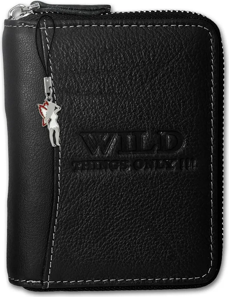 Portafoglio Elegante Wild Things Only OPJ108S Pelle Nera Bottone Zip