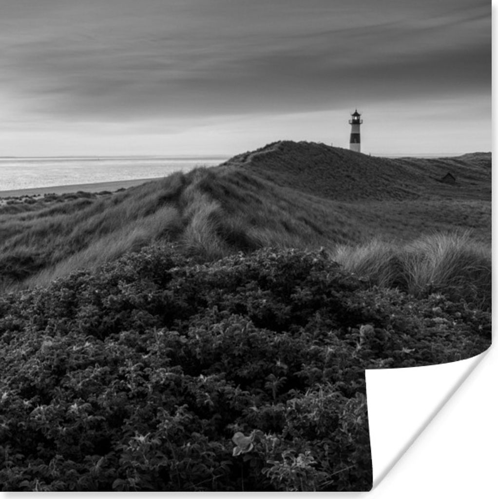 MuchoWow Poster Wattenmeer - Schwarz - Weiß - Leuchtturm 30x30 cm - Wandposter - Printing