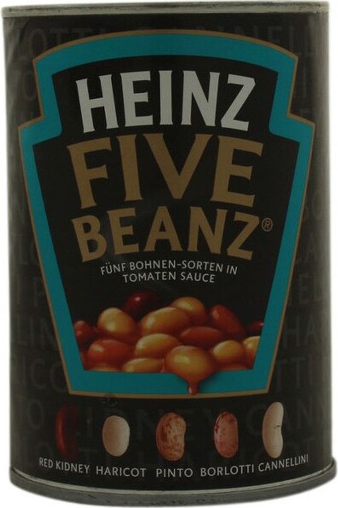 A can of Heinz Five Beanz in tomato sauce.
