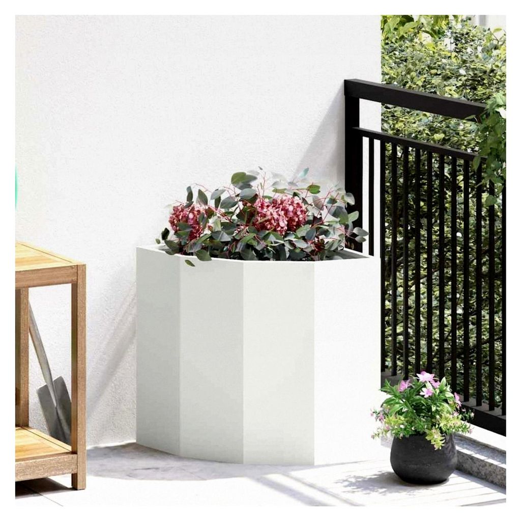 Eckpflanzer Weiß 45x45x50cm, Robuster Stahl, Modernes Design für Garten, Terrasse, Balkon – Ideal für platzsparende Pflanzenarrangements im Au...