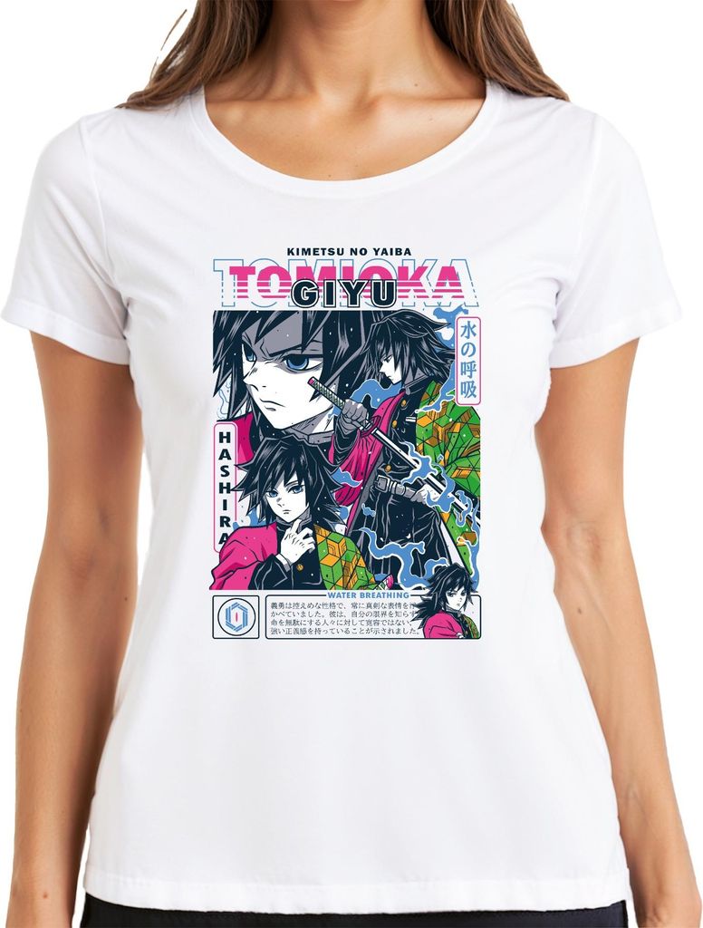 Giyu Tomioka Kimetsu no Yaiba Water Breathing Schwert Hashira Damen T-Shirt, Weiß, XXL