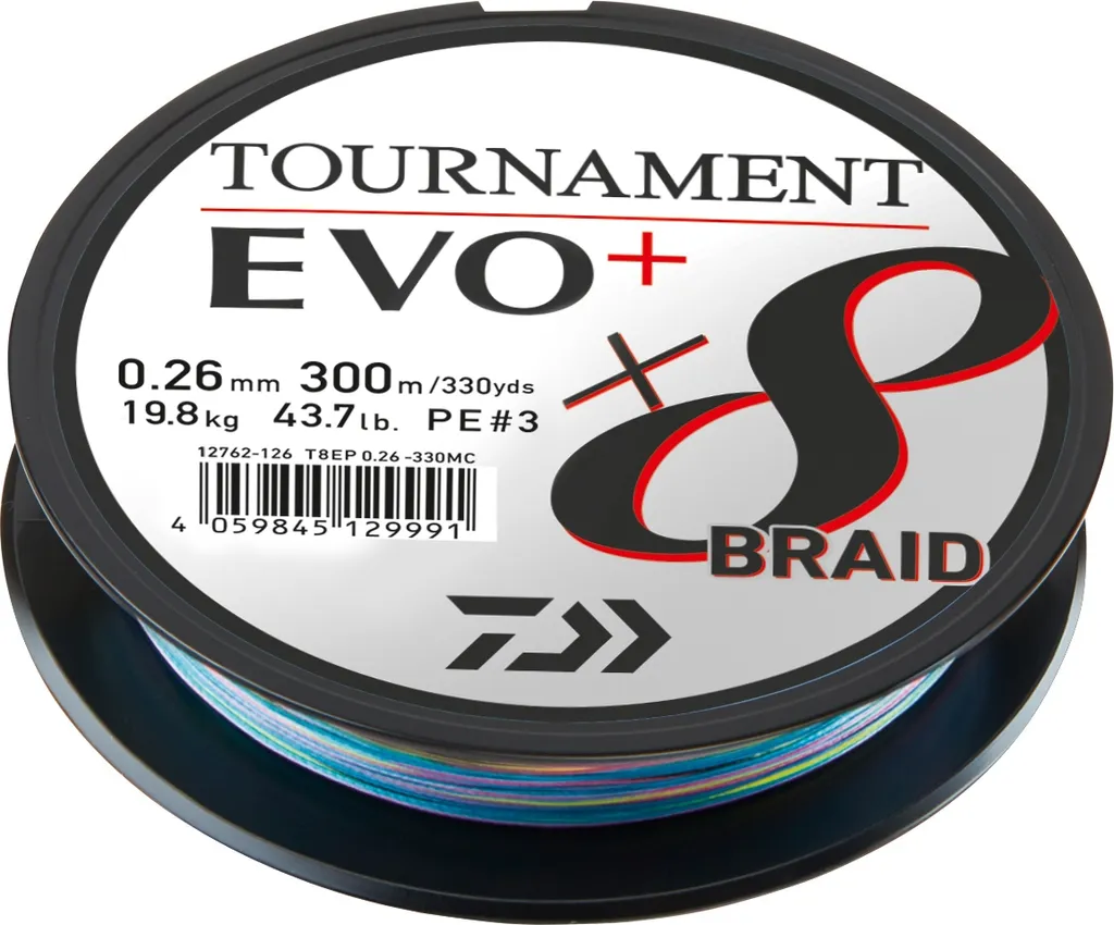 Tresse Daiwa Tournament x8 Braid EVO+ 0,12mm Haute Résistance 8,6kg 300m