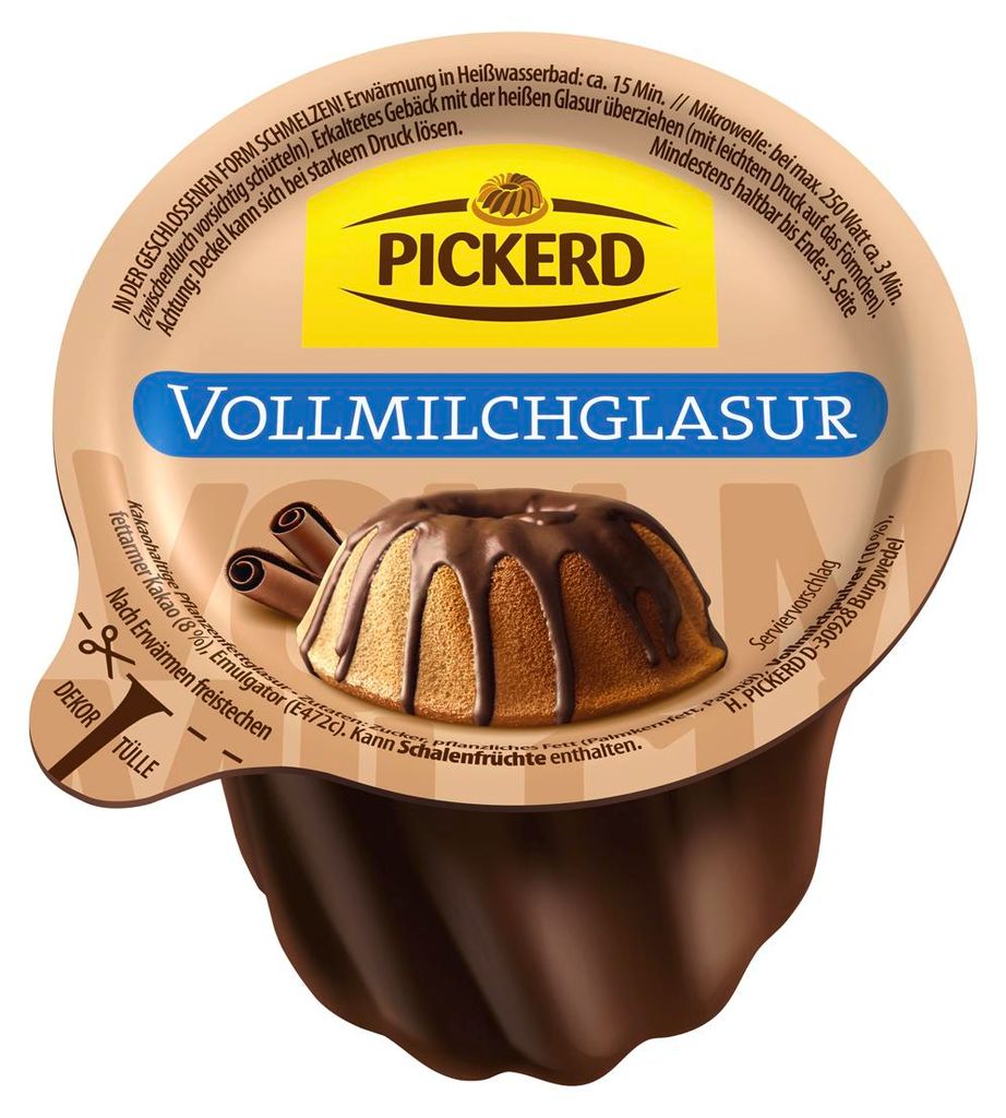 PICKERD Vollmilchglasur im Gugelhupf Förmchen Kuchenglasur 150g
