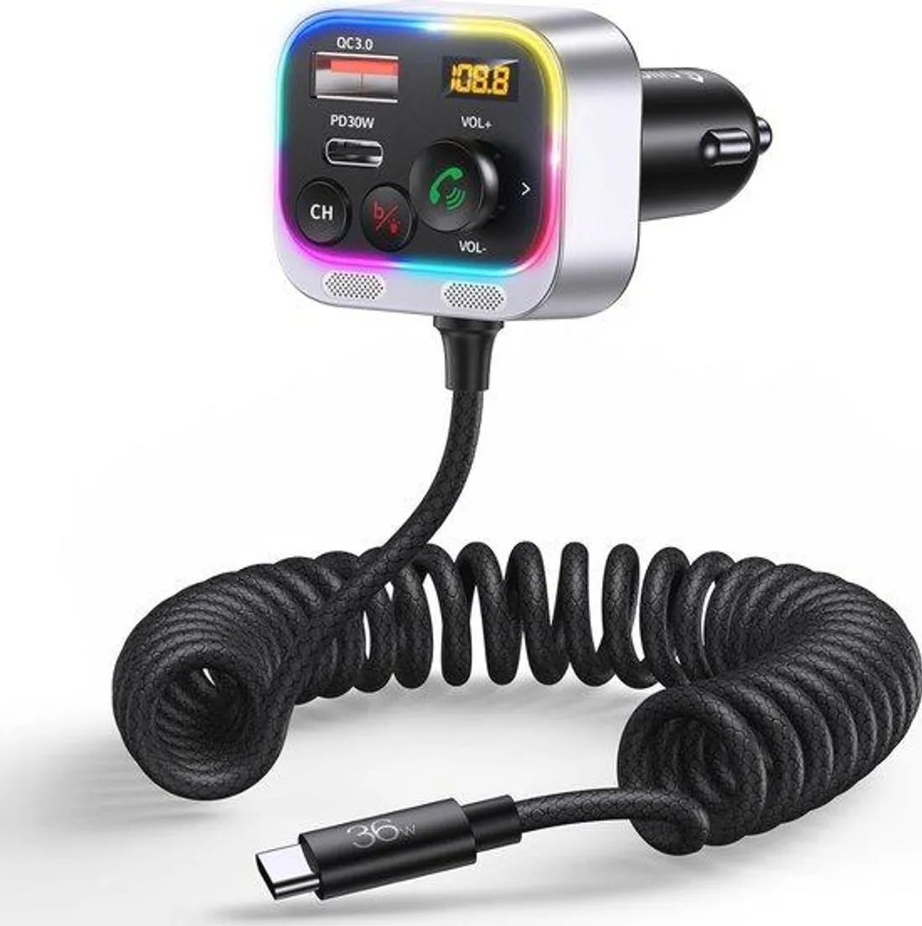 Transmetteur FM Bluetooth 5.4 et Chargeur Allume-cigare USB-C 66W Noir