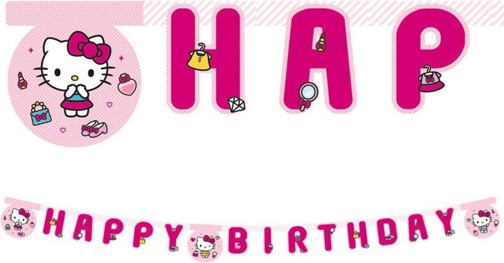 „Hello Kitty Happy Birthday“-Banner, rosa, Papier, 2 m Produktbild 