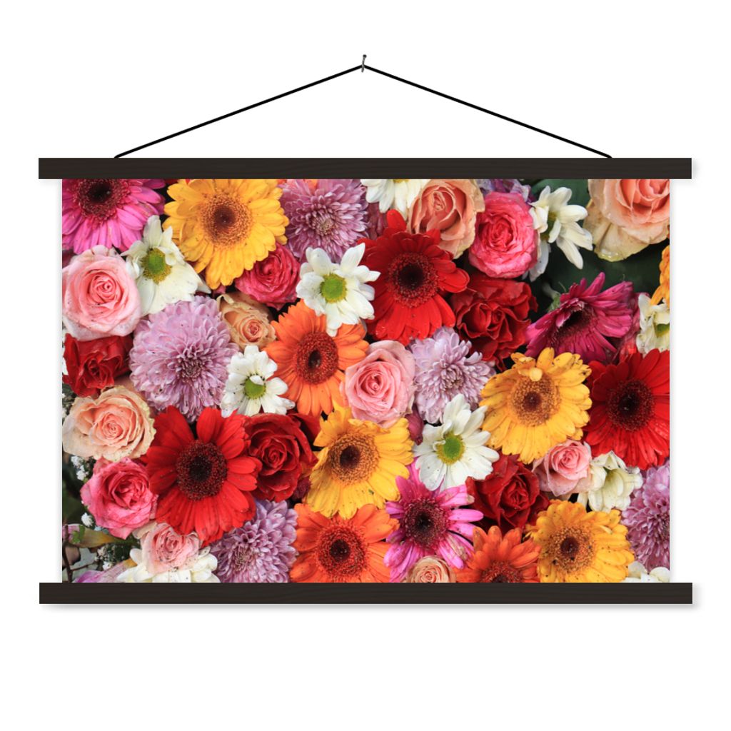 MuchoWow Textilposter Blumen - Farben - Gerbera - Rosen 120x80 cm mit schwarzem Rahmen - Wanddeko