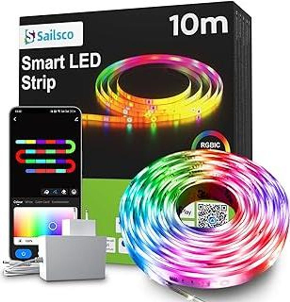 LED Strip 10m,RGBICWW Led Streifen Kompatibel mit Alexa/Google Home/Smart Life APP,Timer Setting,Dimmable WiFi Lichtband,Music Sync Colour Changing...