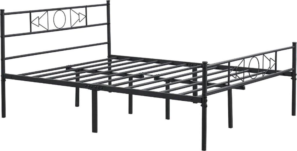 Happyment Metall Bettgestell – Doppelbett 140 x 200 cm – Inklusive Lattenrost – Schwarz