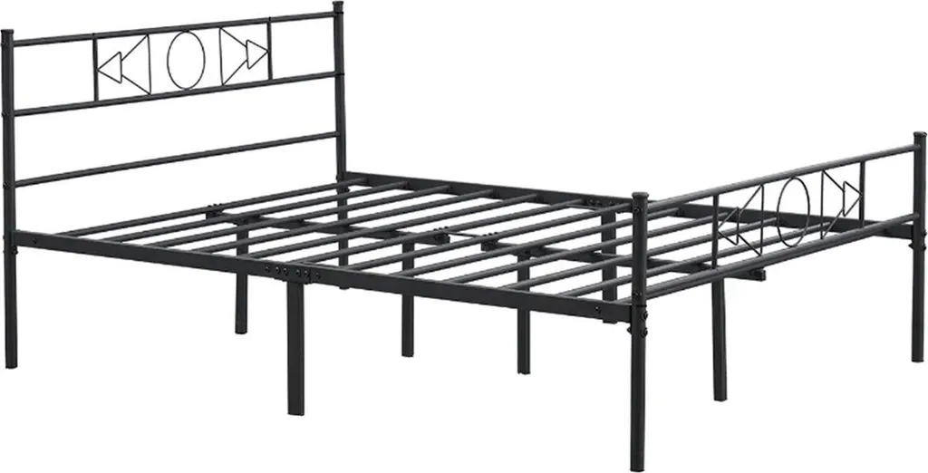 Cadre de lit en métal 140x200 cm noir anti-grincement avec sommier fixe