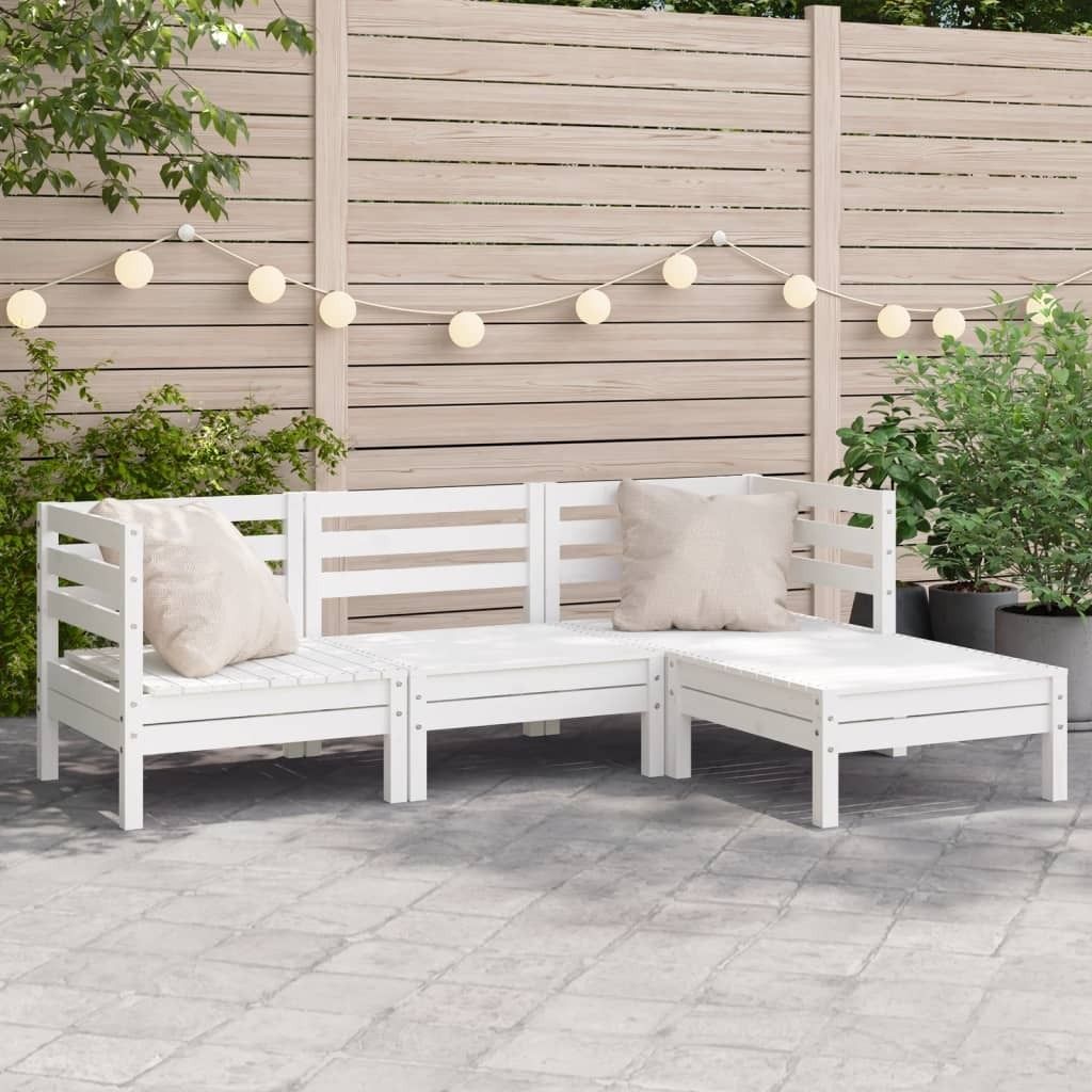Maison Exclusive - Gartensofa 3-Sitzer mit Hocker Weiß Massivholz Kiefer