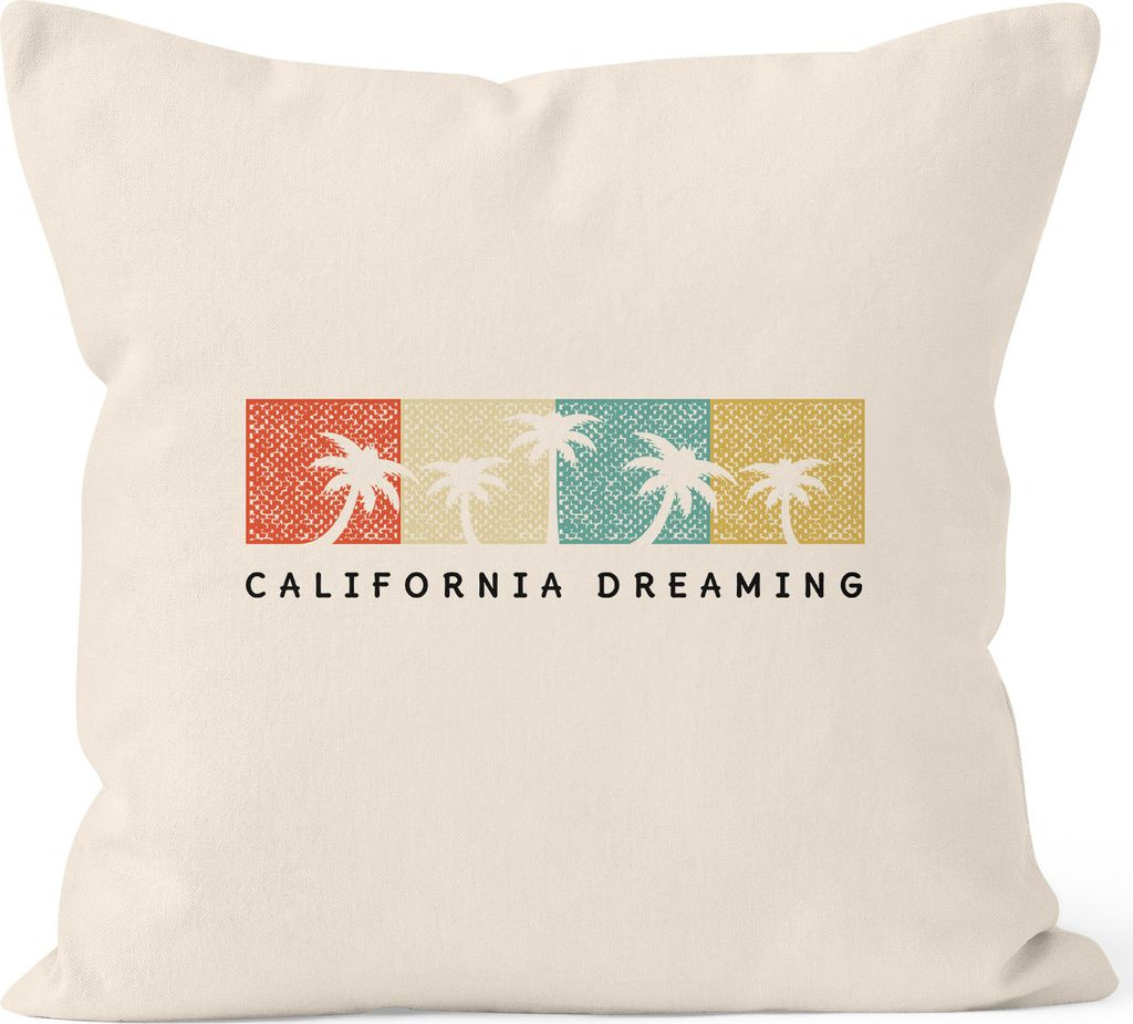 Kissenbezug California Dreaming Summer Party Palmen Palms Retro Kissenhülle Dekokissen 40x40 Baumwolle Autiga natur unisize
