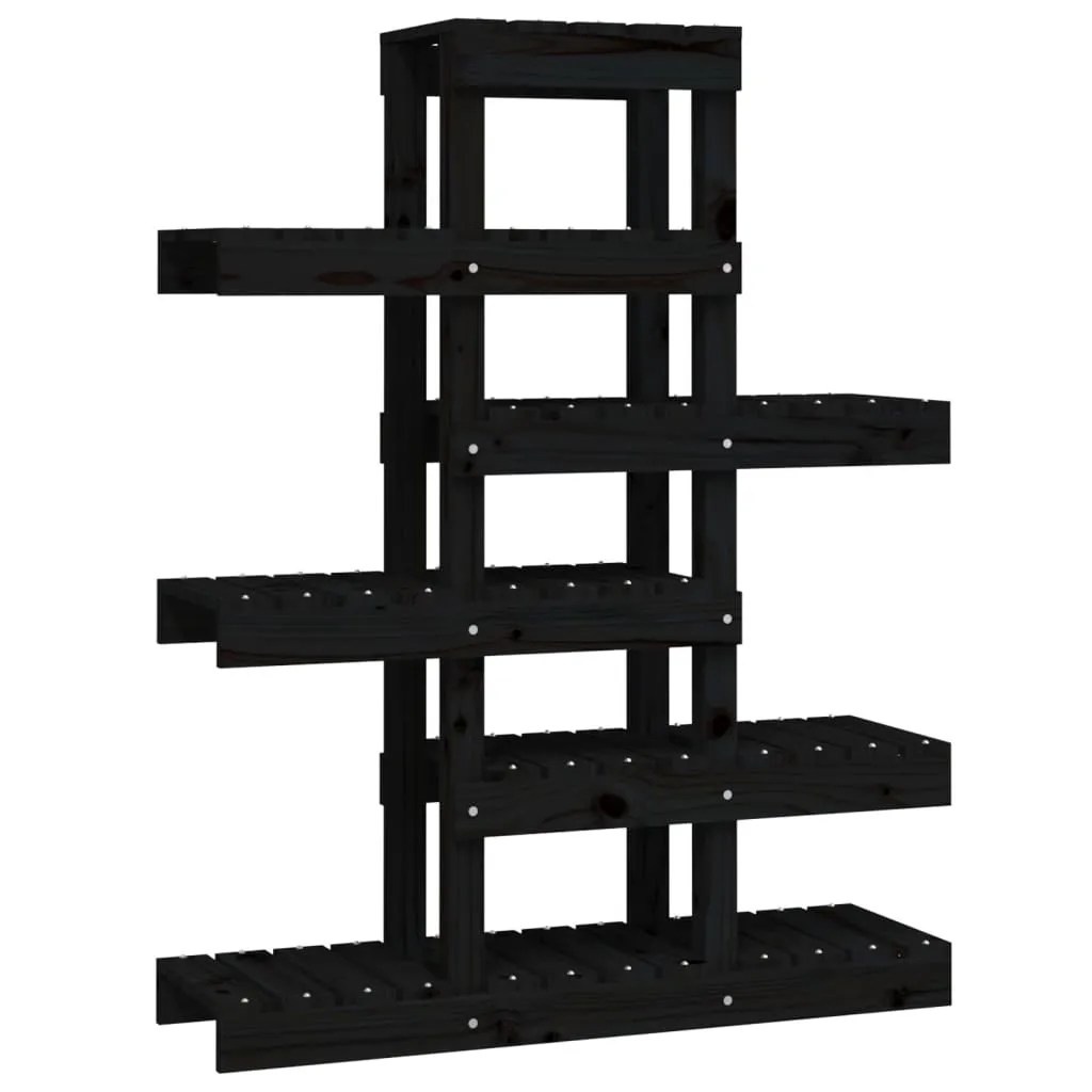 Scaffale Porta Piante Moderno Nero 110cm - Legno di Pino Massiccio - 2