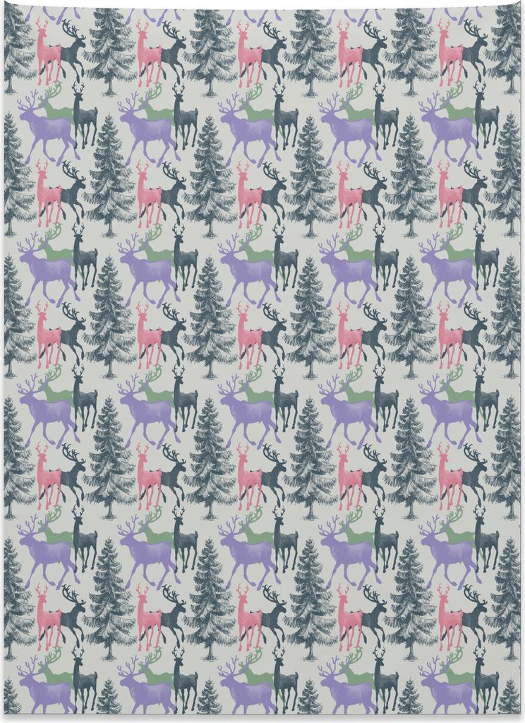 Abakuhaus Hirsch Wandteppich, Kiefern-Wintersaison aus Weiches Mikrofaser Stoff Kein Verblassen Klare Farben Waschbar, 110 x 150 cm, Mehrfarbig