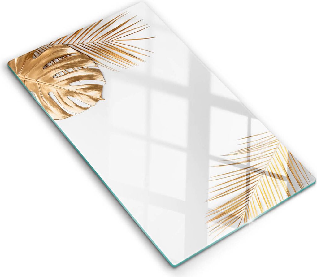 Abdeckung Glas - Küchenabdeckung - 30x52 cm - Abdeckplatte - Goldene Blätter