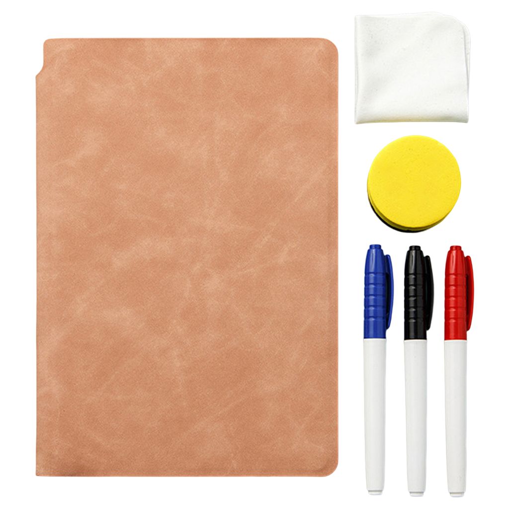 1 Set Whiteboard Notebook Doppelte Seite wiederverwendbare Kunstlederschalen -Schüler A5 Notepad Schreibbrett mit Marker für Klassenzimmer-Braun