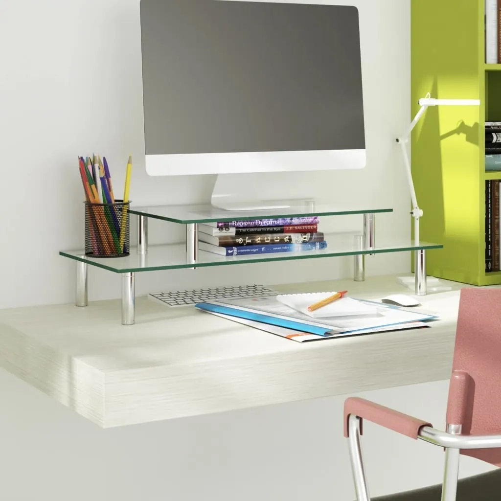 Support d'écran 2 niveaux en verre - Solution gain de place bureau net - 2