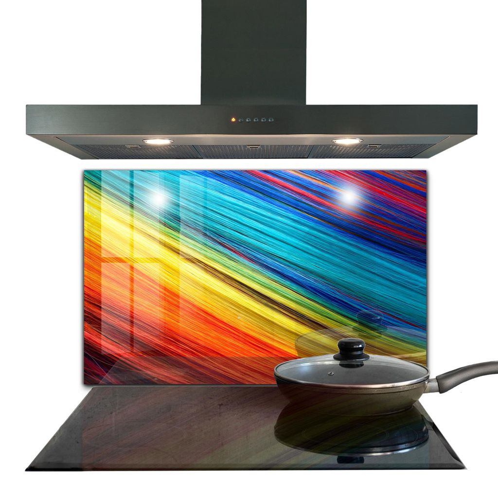 Spritzschutz aus Glas Küchenrückwand - Wandschutz für Herd und Spüle - 100x70 cm - Buntes Regenbogen-Grafik-Muster