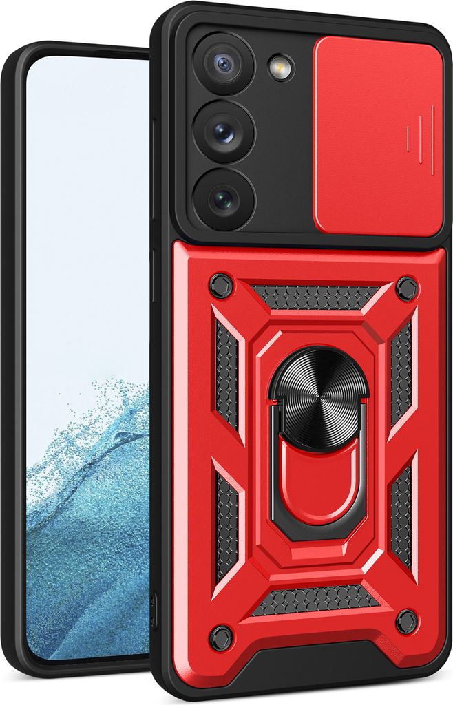 Galaxy S23 Hülle mit 360° Drehbarer Magnetische Ring Ständer Halter Dia Kameraschutz TPU Bumper Silikon Schutzhülle für Samsung Galaxy S23 Rot