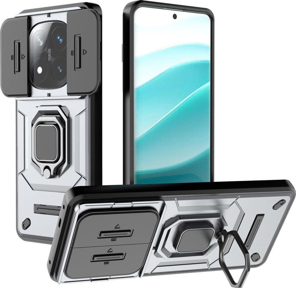 Xiaomi Redmi Note 14 Pro+ Hülle - Coverup Ring Ständer Back Cover mit Kamera Schutz - Grau