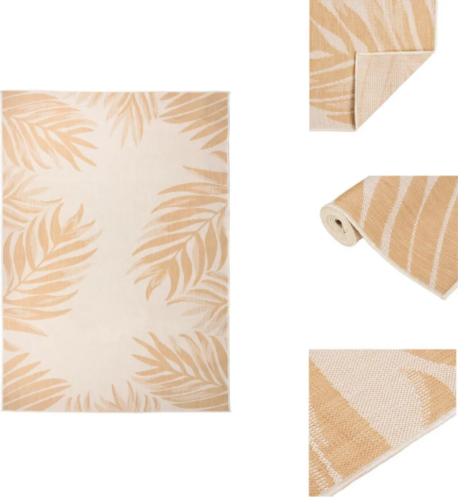 Tapis Extérieur 140x200 cm Anti-Humidité Motif Feuilles Tissage Plat
